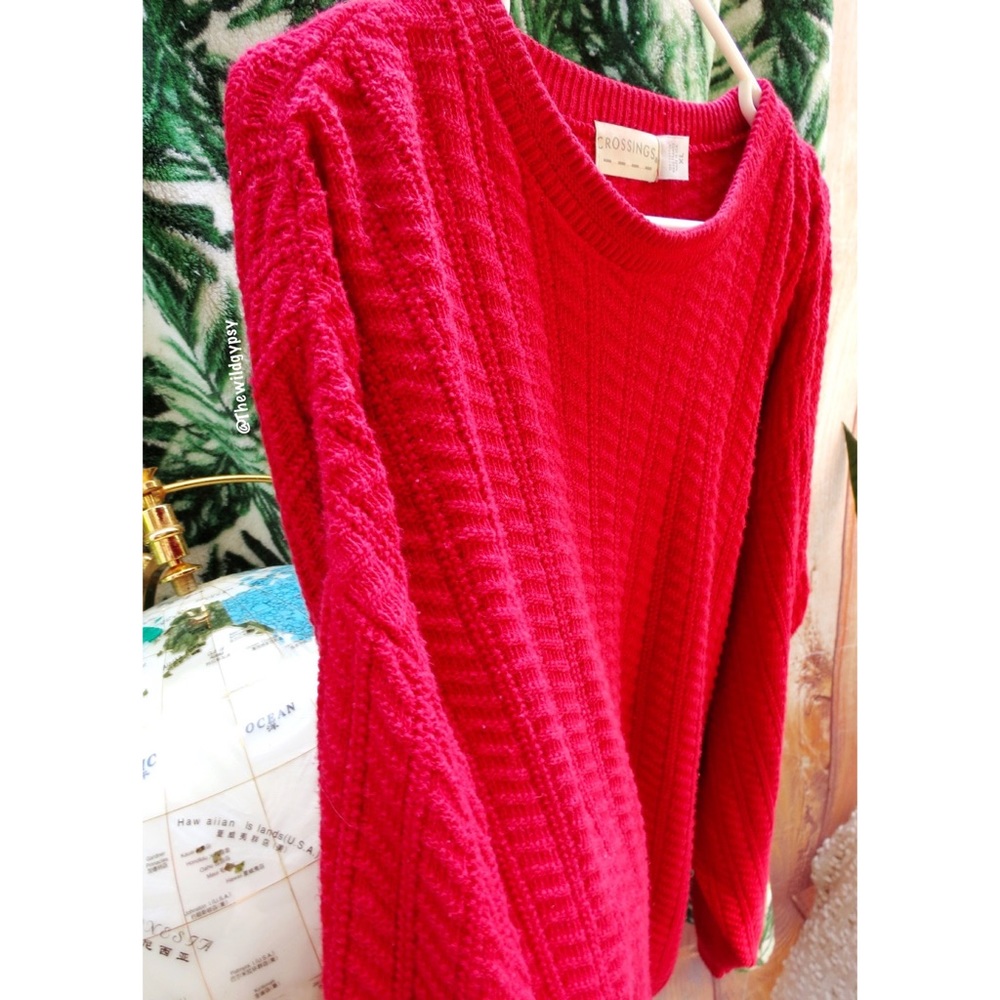 Vintage electric red oversized cable knit sweater 🍄 - Picture 5 of 9